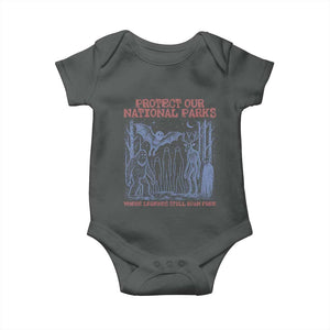 Protect Our National Parks Funny Cryptid Society Vintage Graphic Baby Onesie Bigfoot Mothman Wendigo Where Legends Still Roam Free