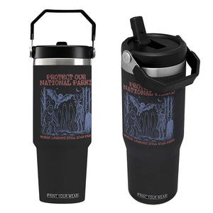 Protect Our National Parks Funny Cryptid Society Vintage Graphic Flip Straw Tumbler Bigfoot Mothman Wendigo Where Legends Still Roam Free