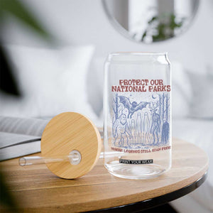 Protect Our National Parks Funny Cryptid Society Vintage Graphic Glass Can Bigfoot Mothman Wendigo Where Legends Still Roam Free
