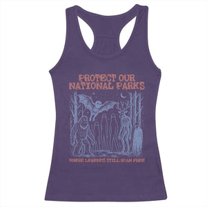 Protect Our National Parks Funny Cryptid Society Vintage Graphic Racerback Tank Top Bigfoot Mothman Wendigo Where Legends Still Roam Free