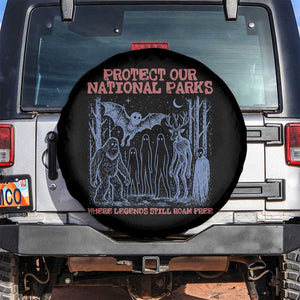 Protect Our National Parks Funny Cryptid Society Vintage Graphic Spare Tire Cover Bigfoot Mothman Wendigo Where Legends Still Roam Free
