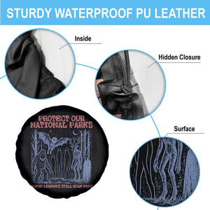 Protect Our National Parks Funny Cryptid Society Vintage Graphic Spare Tire Cover Bigfoot Mothman Wendigo Where Legends Still Roam Free