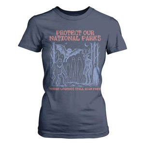 Protect Our National Parks Funny Cryptid Society Vintage Graphic T Shirt For Women Bigfoot Mothman Wendigo Where Legends Still Roam Free