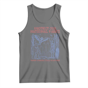 Protect Our National Parks Funny Cryptid Society Vintage Graphic Tank Top Bigfoot Mothman Wendigo Where Legends Still Roam Free