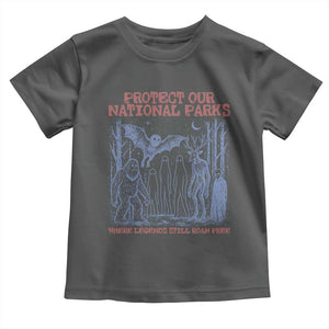 Protect Our National Parks Funny Cryptid Society Vintage Graphic Toddler T Shirt Bigfoot Mothman Wendigo Where Legends Still Roam Free