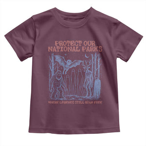 Protect Our National Parks Funny Cryptid Society Vintage Graphic Toddler T Shirt Bigfoot Mothman Wendigo Where Legends Still Roam Free