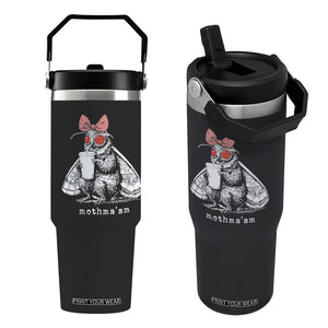 Mothma'am Pink Bow Cryptid Spooky Flip Straw Tumbler Funny Cute Coquette Mothman Legend Graphic