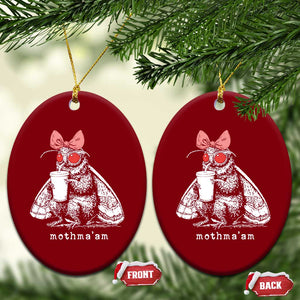 Mothma'am Pink Bow Cryptid Spooky Ceramic Ornament Funny Cute Coquette Mothman Legend Graphic