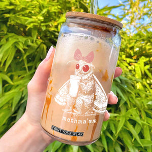 Mothma'am Pink Bow Cryptid Spooky Glass Can Funny Cute Coquette Mothman Legend Graphic