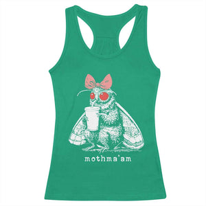 Mothma'am Pink Bow Cryptid Spooky Racerback Tank Top Funny Cute Coquette Mothman Legend Graphic