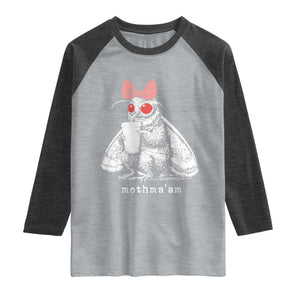 Mothma'am Pink Bow Cryptid Spooky Raglan Shirt Funny Cute Coquette Mothman Legend Graphic