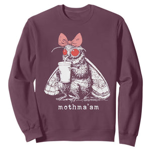 Mothma'am Pink Bow Cryptid Spooky Sweatshirt Funny Cute Coquette Mothman Legend Graphic