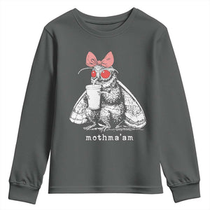 Mothma'am Pink Bow Cryptid Spooky Youth Sweatshirt Funny Cute Coquette Mothman Legend Graphic