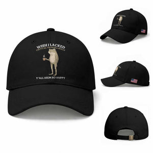 Funny Sarcastic Frog Drinking Coffee Meme Baseball Cap Wish I Lacked Critical Thinking Skills Y'all Seem So Happy Retro Vintage