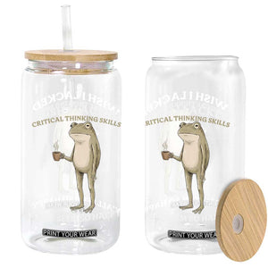 Funny Sarcastic Frog Drinking Coffee Meme Glass Can Wish I Lacked Critical Thinking Skills Y'all Seem So Happy Retro Vintage