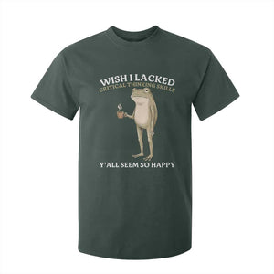 Funny Sarcastic Frog Drinking Coffee Meme T Shirt For Kid Wish I Lacked Critical Thinking Skills Y'all Seem So Happy Retro Vintage