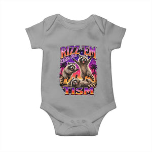 Rizz Em With The Tism Funny Raccoon Baby Onesie Trash Panda Vintage Bootleg Graphic