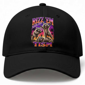 Rizz Em With The Tism Funny Raccoon Baseball Cap Trash Panda Vintage Bootleg Graphic