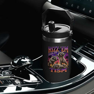 Rizz Em With The Tism Funny Raccoon Flip Straw Tumbler Trash Panda Vintage Bootleg Graphic