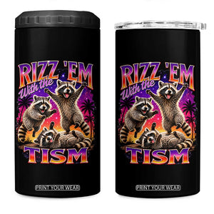 Rizz Em With The Tism Funny Raccoon 4 in 1 Can Cooler Tumbler Trash Panda Vintage Bootleg Graphic