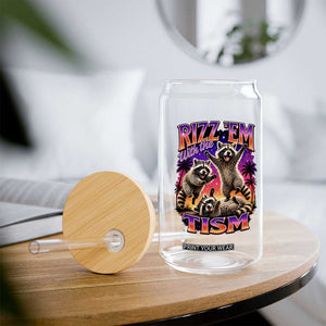 Rizz Em With The Tism Funny Raccoon Glass Can Trash Panda Vintage Bootleg Graphic