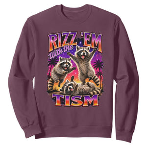 Rizz Em With The Tism Funny Raccoon Sweatshirt Trash Panda Vintage Bootleg Graphic