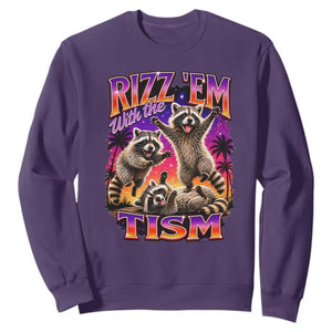 Rizz Em With The Tism Funny Raccoon Sweatshirt Trash Panda Vintage Bootleg Graphic
