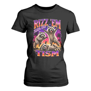 Rizz Em With The Tism Funny Raccoon T Shirt For Women Trash Panda Vintage Bootleg Graphic