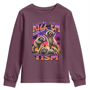 Rizz Em With The Tism Funny Raccoon Youth Sweatshirt Trash Panda Vintage Bootleg Graphic
