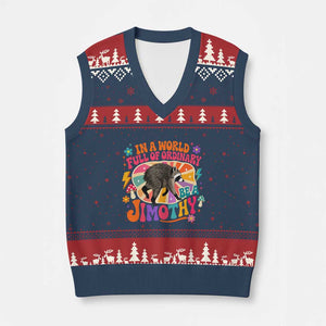 In A World Full Of Ordinary Be A Jimothy Psychedelic Style V-Neck Knit Sweater Vest Retro Groovy Seattle Raccoon Legend Graphic