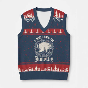 I Believe In Jimothy the Seattle Raccoon V-Neck Knit Sweater Vest Flaming Circle Vintage Feral Legend Trash Panda Supporter