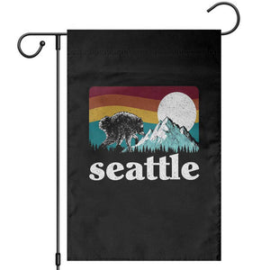Seattle WA Mountains Jimothy the Raccoon Graphic Garden Flag Retro Vintage Sunset Viral Trash Panda Feral Legend