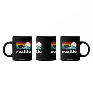 Seattle WA Mountains Jimothy the Raccoon Graphic Coffee Mug Retro Vintage Sunset Viral Trash Panda Feral Legend