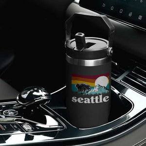Seattle WA Mountains Jimothy the Raccoon Graphic Flip Straw Tumbler Retro Vintage Sunset Viral Trash Panda Feral Legend