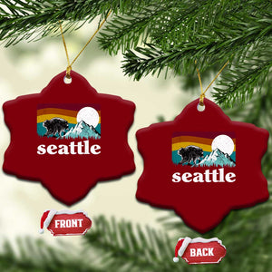 Seattle WA Mountains Jimothy the Raccoon Graphic Ceramic Ornament Retro Vintage Sunset Viral Trash Panda Feral Legend