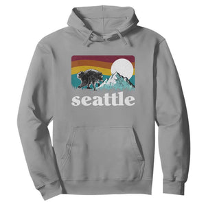 Seattle WA Mountains Jimothy the Raccoon Graphic Hoodie Retro Vintage Sunset Viral Trash Panda Feral Legend
