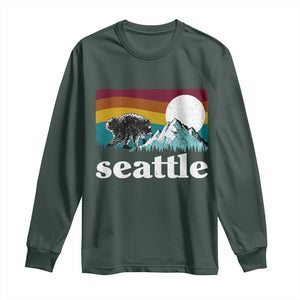 Seattle WA Mountains Jimothy the Raccoon Graphic Long Sleeve Shirt Retro Vintage Sunset Viral Trash Panda Feral Legend
