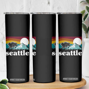 Seattle WA Mountains Jimothy the Raccoon Graphic Skinny Tumbler Retro Vintage Sunset Viral Trash Panda Feral Legend