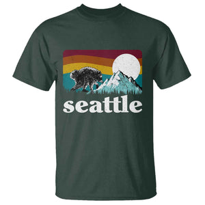Seattle WA Mountains Jimothy the Raccoon Graphic T Shirt Retro Vintage Sunset Viral Trash Panda Feral Legend