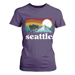Seattle WA Mountains Jimothy the Raccoon Graphic T Shirt For Women Retro Vintage Sunset Viral Trash Panda Feral Legend
