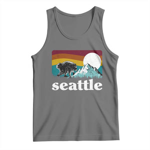Seattle WA Mountains Jimothy the Raccoon Graphic Tank Top Retro Vintage Sunset Viral Trash Panda Feral Legend