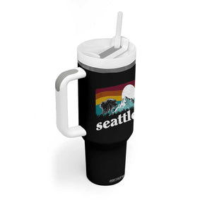 Seattle WA Mountains Jimothy the Raccoon Graphic Tumbler With Handle Retro Vintage Sunset Viral Trash Panda Feral Legend