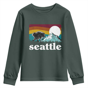 Seattle WA Mountains Jimothy the Raccoon Graphic Youth Sweatshirt Retro Vintage Sunset Viral Trash Panda Feral Legend
