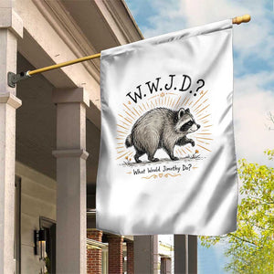 What Would Jimothy Do WWJD Funny Parody Garden Flag Viral Seattle Raccoon Meme Feral Legend Humor