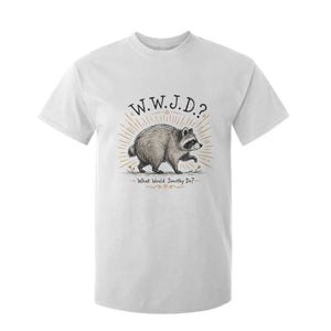What Would Jimothy Do WWJD Funny Parody T Shirt For Kid Viral Seattle Raccoon Meme Feral Legend Humor