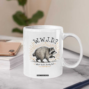 What Would Jimothy Do WWJD Funny Parody Coffee Mug Viral Seattle Raccoon Meme Feral Legend Humor