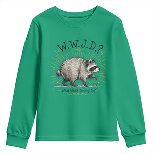 What Would Jimothy Do WWJD Funny Parody Youth Sweatshirt Viral Seattle Raccoon Meme Feral Legend Humor