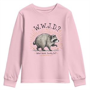 What Would Jimothy Do WWJD Funny Parody Youth Sweatshirt Viral Seattle Raccoon Meme Feral Legend Humor