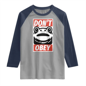 Don't Obey Portland Frog Raglan Shirt Protest Parody Poster Graphic TS02 Sport Gray Navy Print Your Wear
