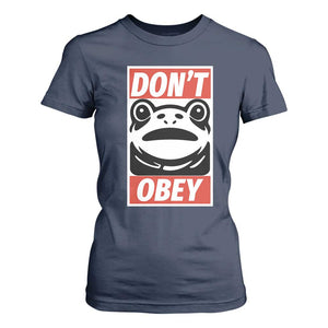 Don't Obey Portland Frog T Shirt For Women Protest Parody Poster Graphic TS02 Navy Print Your Wear